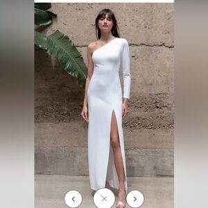 Jenny‎ Yoo White Asymmetrical One-Shoulder Gown